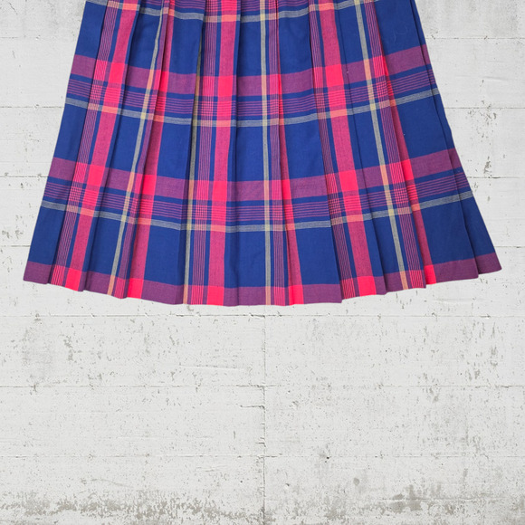 Vintage 70s Pendleton Red Blue Tartan Plaid Wool Midi Pleated Skirt Size 16 NWT - Picture 3 of 8